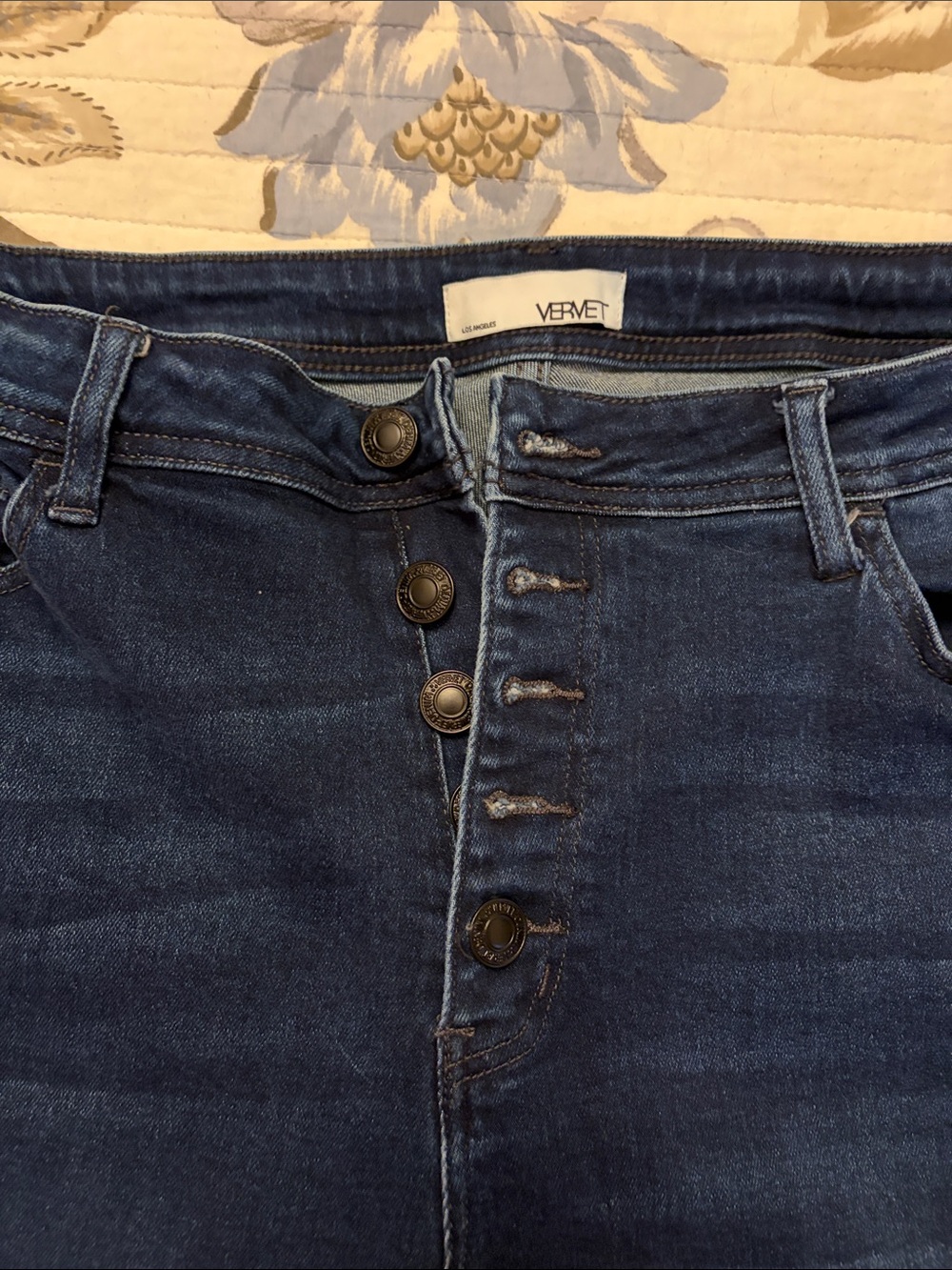 Vervet High-Rise Button-Fly Jeans in Dark Blue